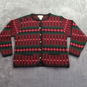 Vintage Tally Ho Christmas Red Long Sleeve‎ Button Front Cardigan Size Small